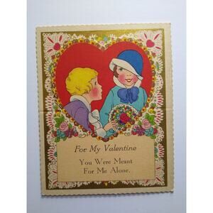 Vintage Valentine's Day Greeting Card Children Heart Gold Foil Made in USA